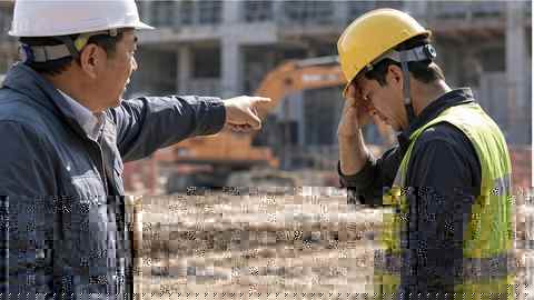 건설현장 관리자와 근로자의 고용갈등을 상징하는 이미지