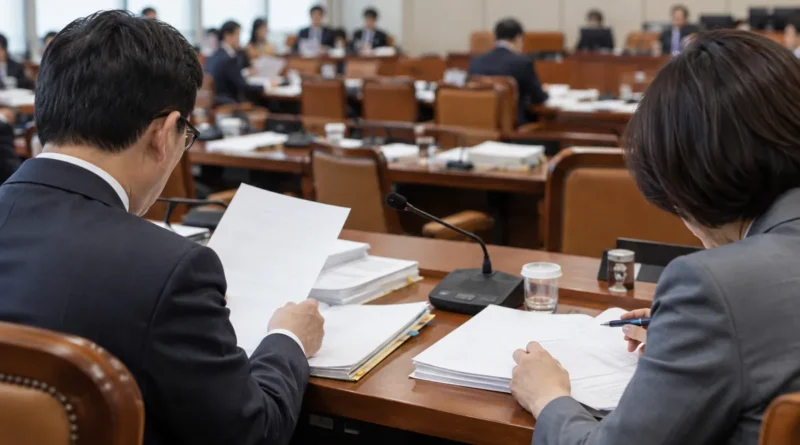 예산 심의와 재정 통제를 표현한 AI 생성 예시 이미지. 실제 국회 회의 사진이 아닙니다.